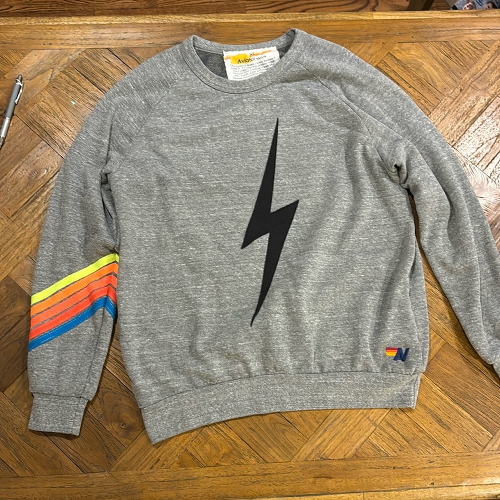 Aviator Nation Gray Sweatshirt with Black Lightning Bolt